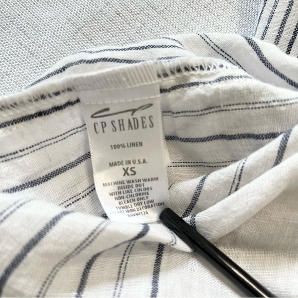 CP Shades Womens  Linen Top S Tunic White Blue Stripe Lagenlook Boho Relaxed - Picture 6 of 8
